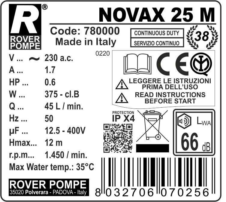 Pompa transvazare vin din inox GRIFO G 20i si ROVER - NOVAX 25i