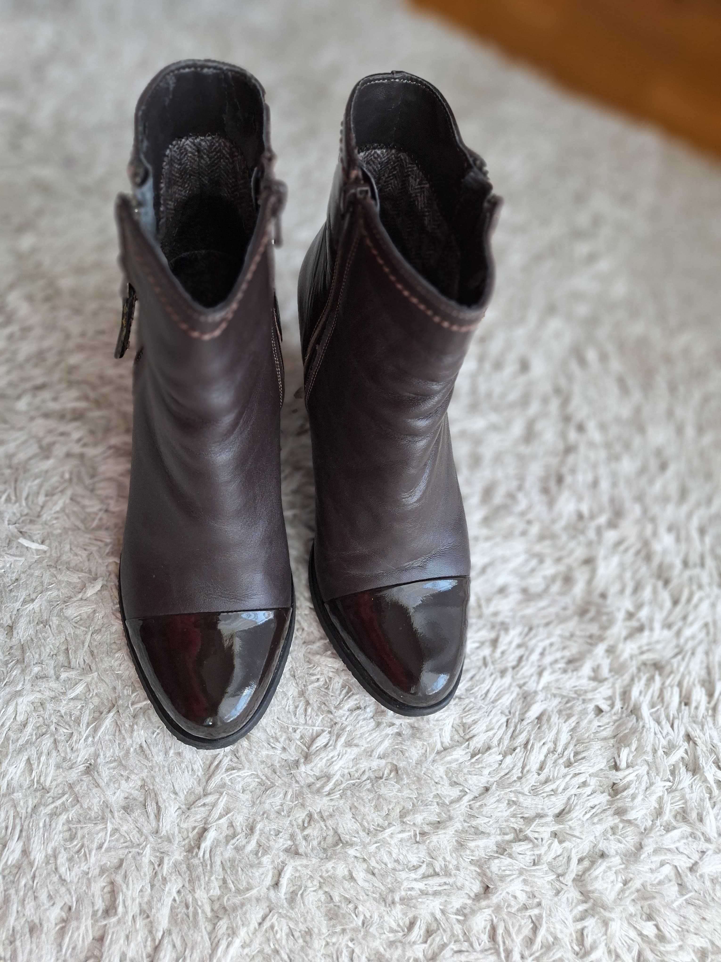 Botine piele+piele lacuita marime 37