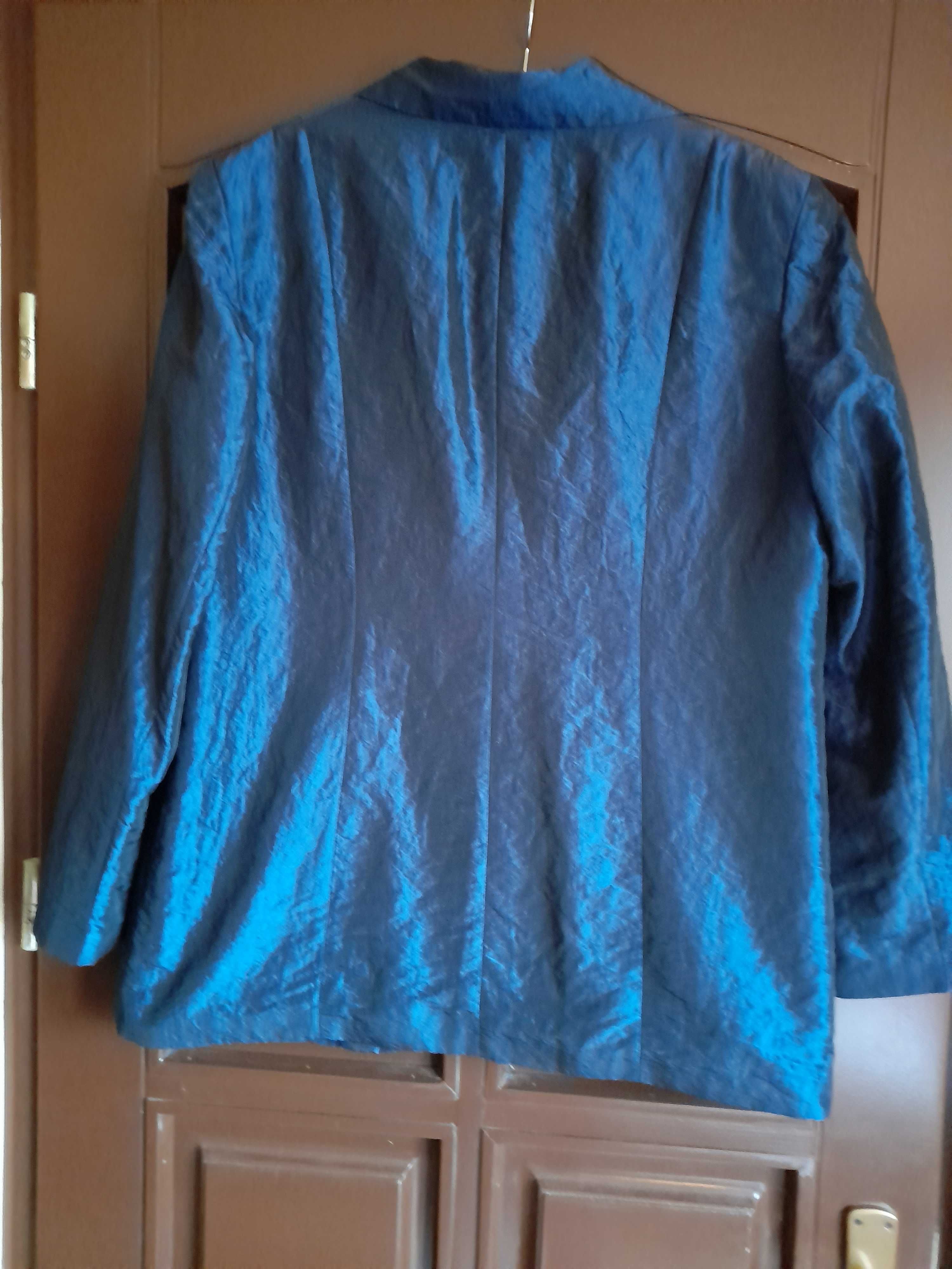 Sacou dama, de gala, matase albastru -bleumarin, model clasic,  XXL