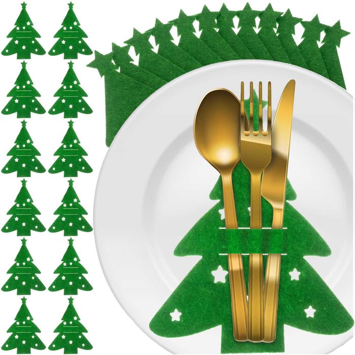 Коледни калъфи за прибори, подложки от филц, за Коледна украса за маса