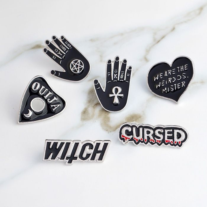 Set 6 Pins Insigna Brosa Badge Pin Bijuterie Punk Rock Gothic Witch