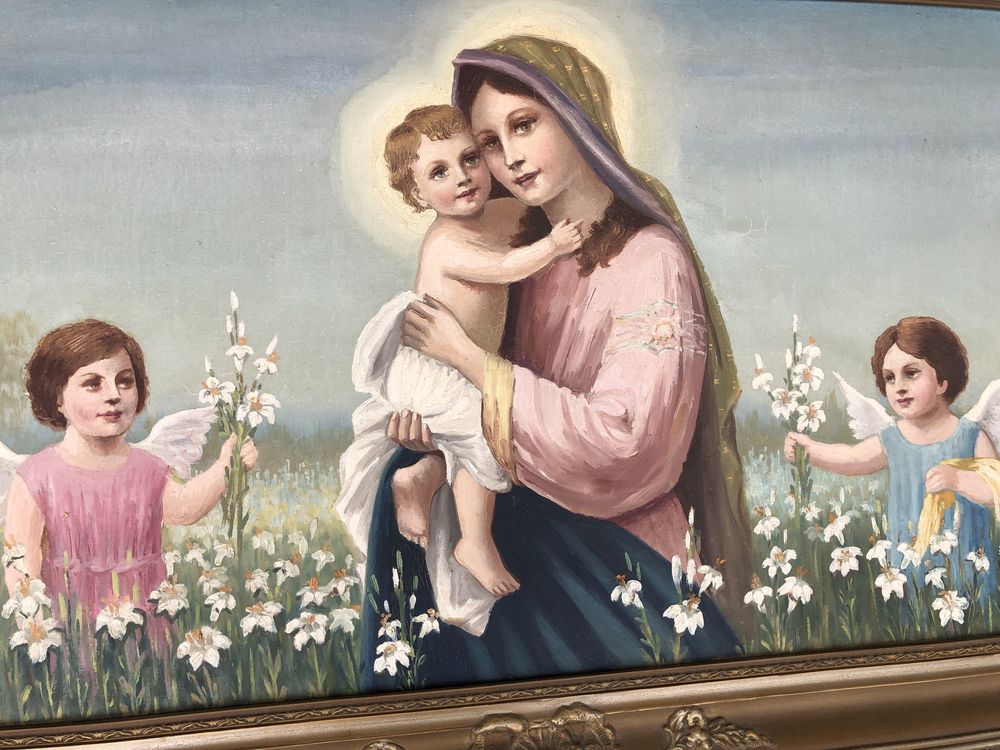 Tablou,pictura in ulei pe panza,tema religioasa,Fecioara Maria cu Isus