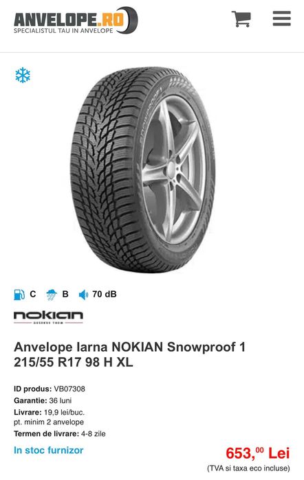 Set anvelope iarna Nokian Snowproof 1 215 55 R17 98H XL