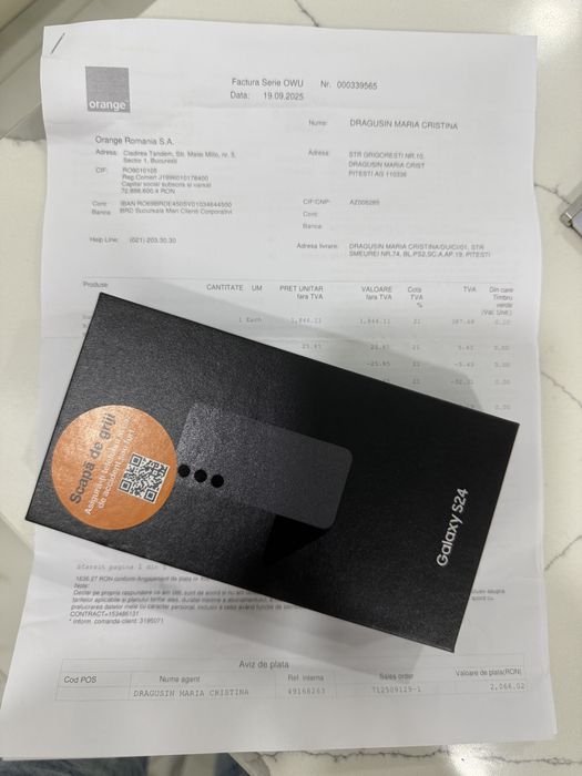 Samsung S24 256 Gb Onyx Black sigilat / 24 luni garantie + factura