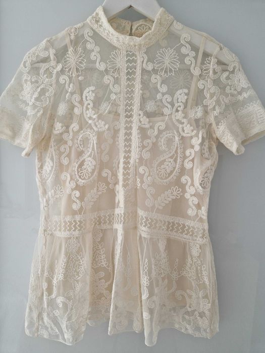 Bluză dantelată cu peplum Promod