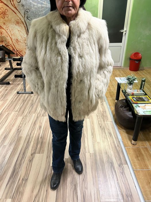 Кожено палто от сребърна лисица/синя лисица/ мярка М