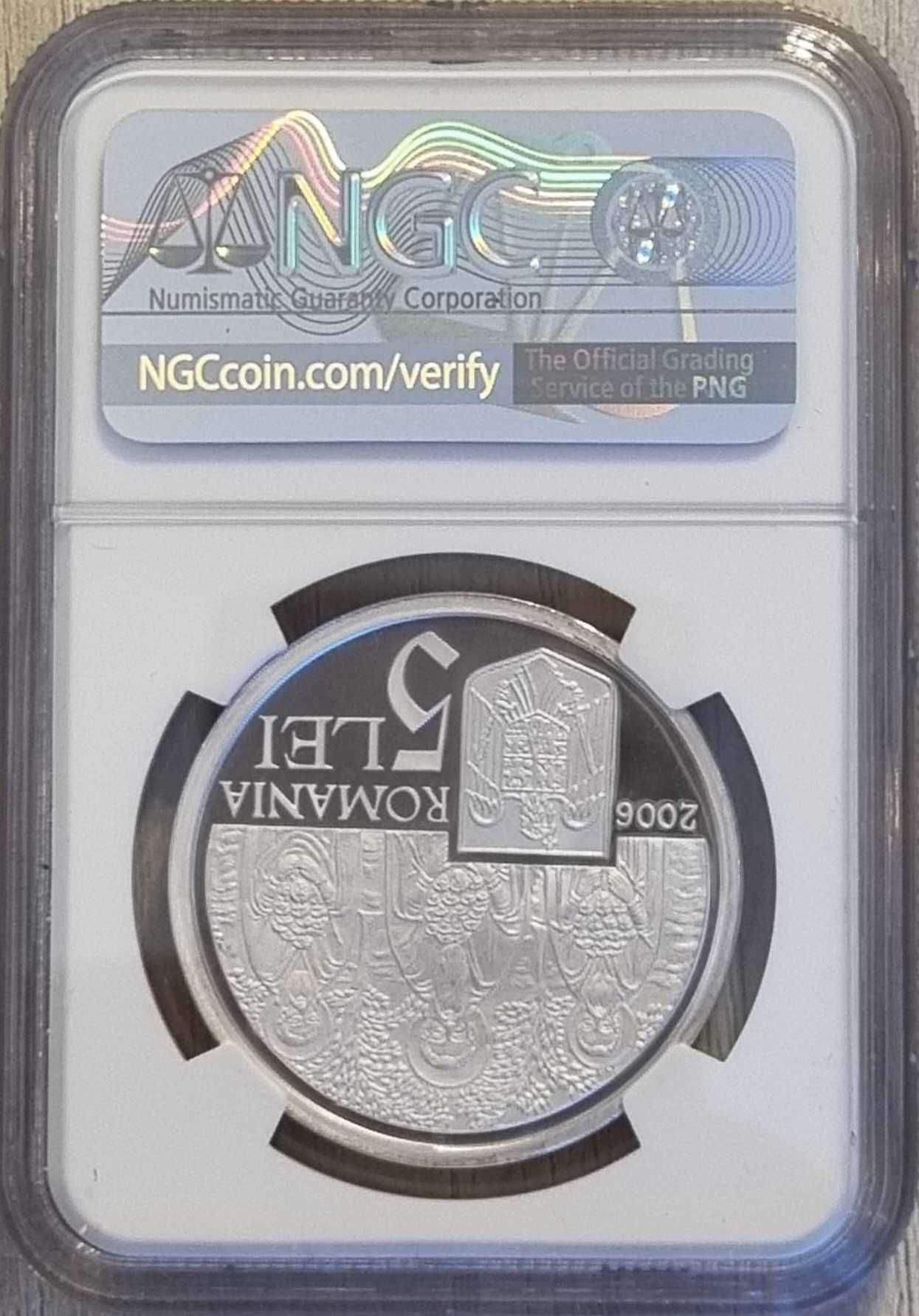 Moneda BNR 5 lei argint biserica Ieud Deal gradata NGC PF 68 UC