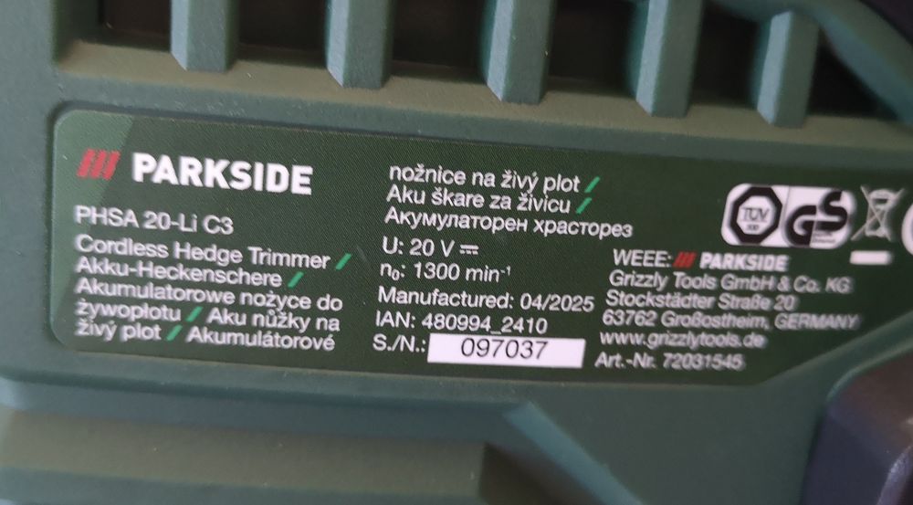 Trimmer gard viu NOU pe acumulator 20 V Parkside, foarfecă electrică