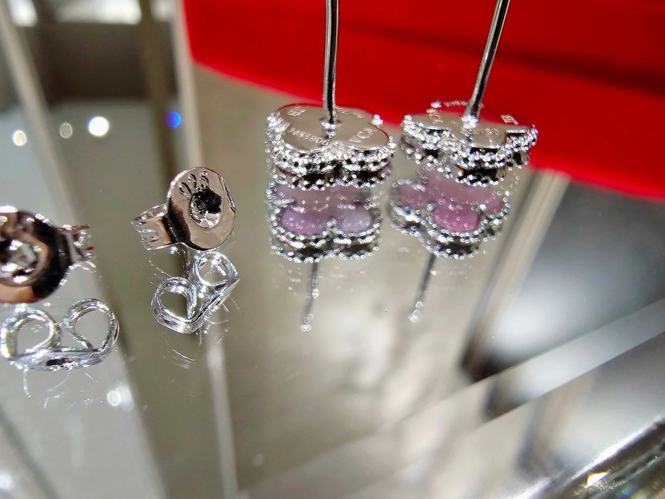 Van Cleef & Arpels VCA Silver Pink Opal Sweet Alhambra Дамски Обеци