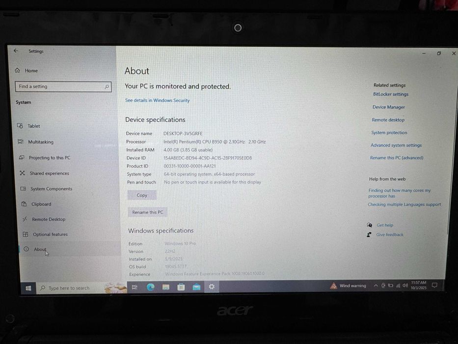 Vând laptop Acer Aspire 3750ZG