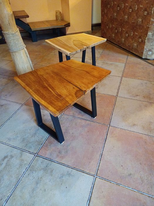 Masa cafea stejar și picioare metalice reglabile