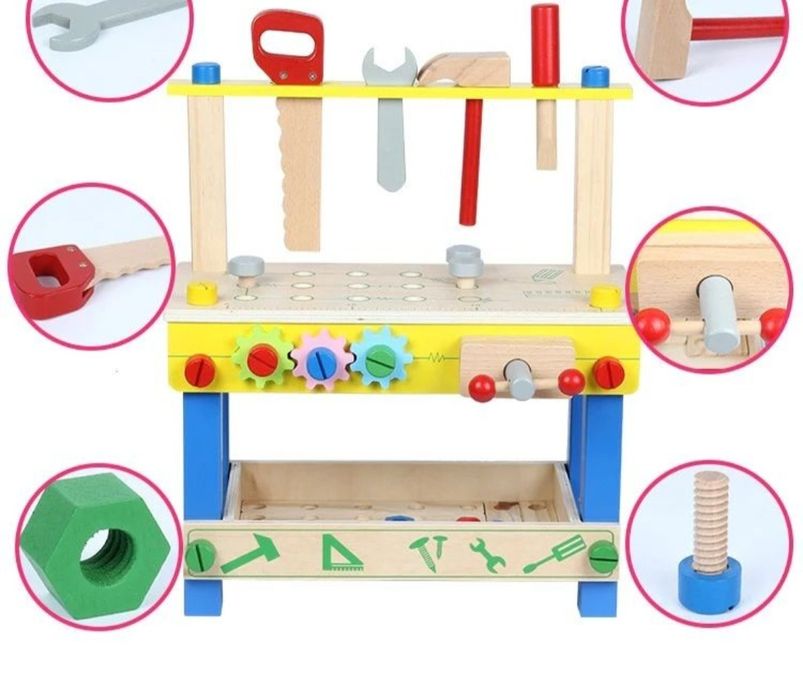 Atelier cu banc de lucru pentru copii, 40 piese din lemn