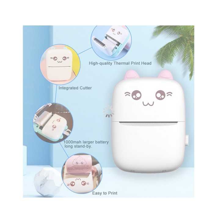 Мини принтер за деца, Bluetooth, USB зареждане, Бял