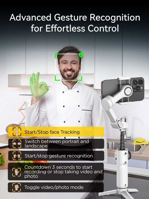 AOCHUAN Gimbal стабилизатор за iPhone, с проследяване на лице