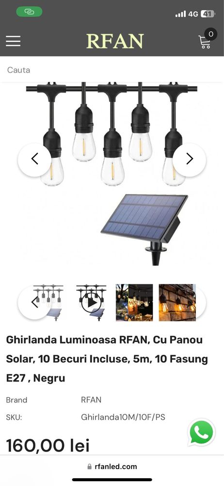 Ghirlandă solară decorativa 5 metri - 10 becuri led - interconectabilă