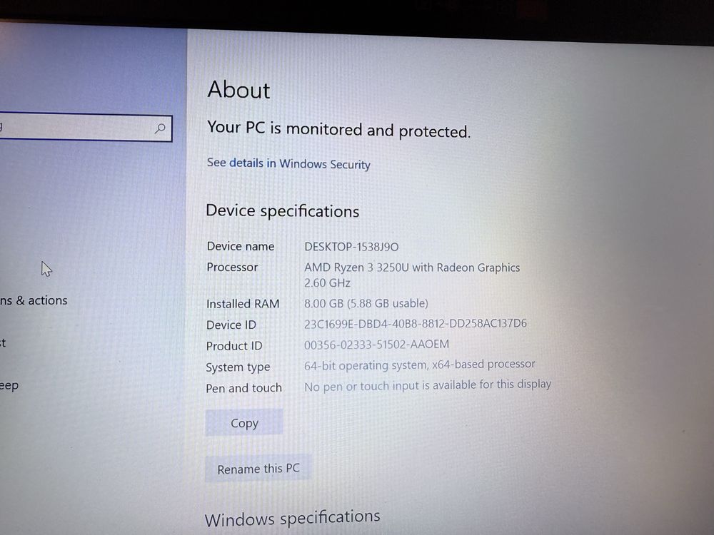 Laptop lenovo Ryzen 3250U 8gb ram