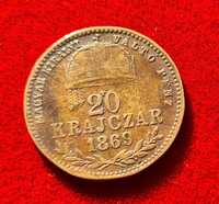 PROBA 20 Krajczar 1869 BRONZ, varianta de circulatie este argint
