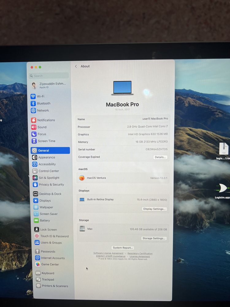 Macbook pro 2017 i7 16/256 kareadan kelgan
