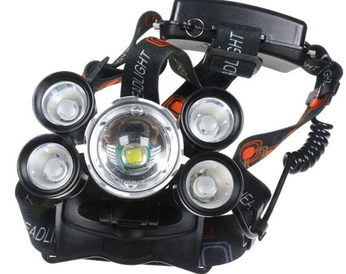 Супер мощен LED фенер - челник с акумулаторни батерии и 5 LED диода