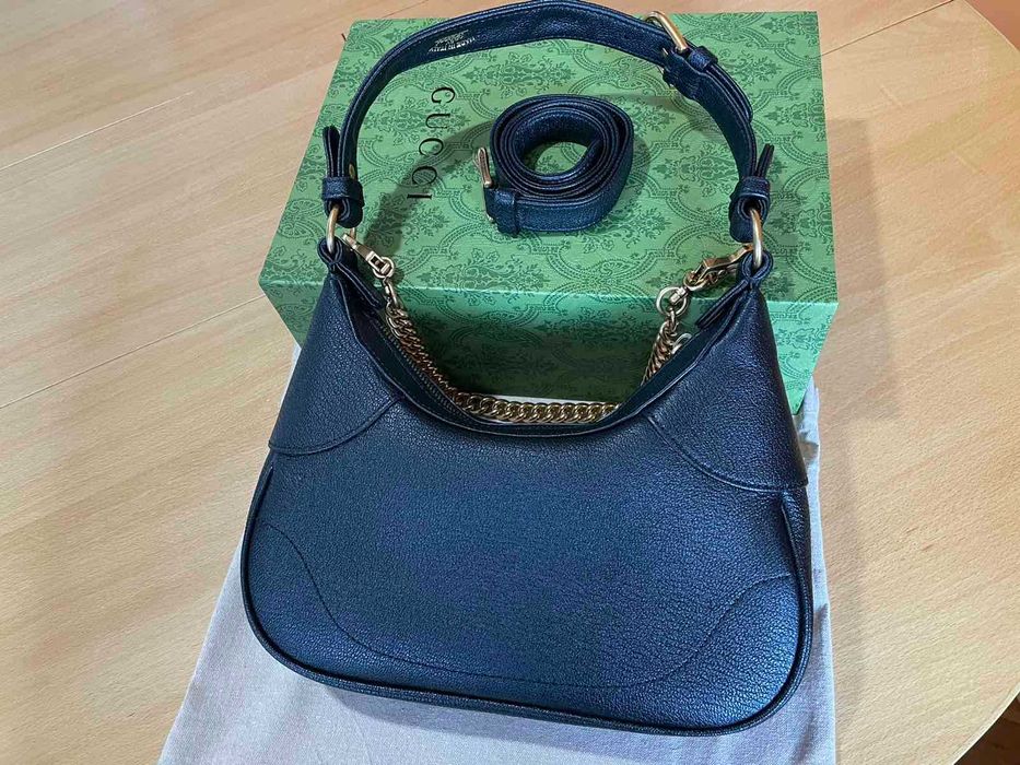 Geanta originala Gucci din piele neagra, maner si lant Gucci Aphrodite