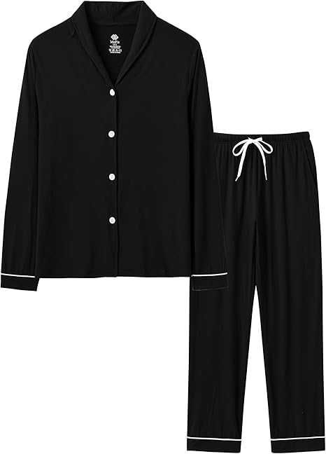 MoFiz Дълги пижами за жени, зимни меки пижами с дълъг ръкав и копчета