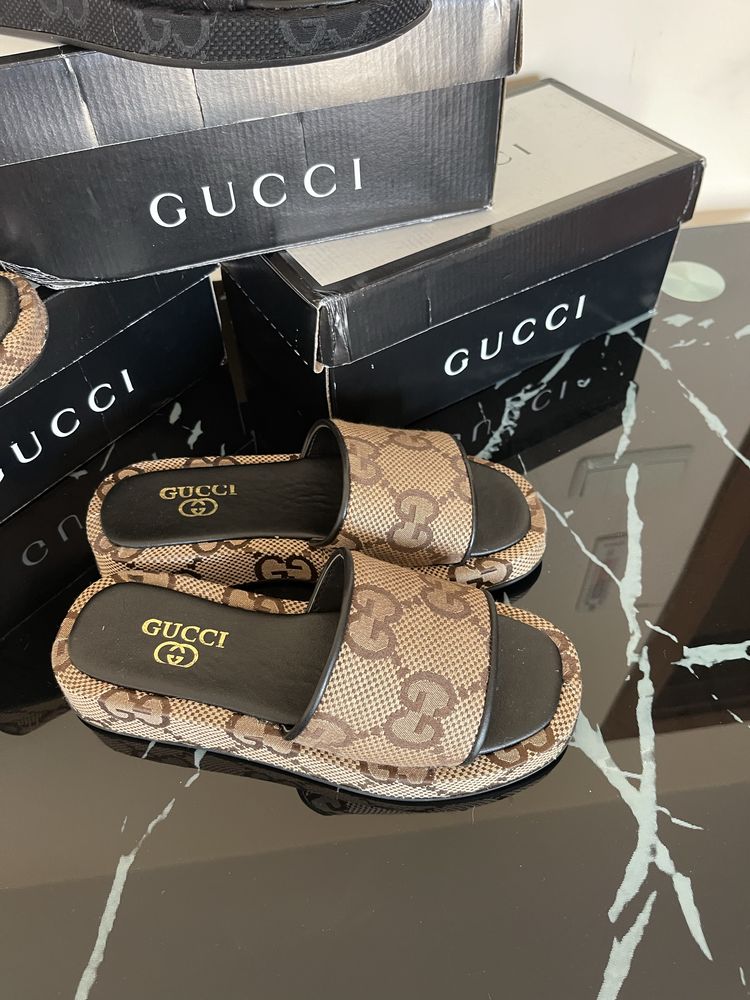 Дамски чехли Gucci кафяв черен