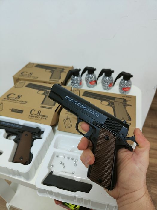 Pistol cu bile AIRSOFT full metalic+ bile plastic 1000buc , Arc Spring