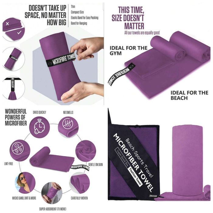 Set prosop din microfibră TOWEL beach sports travel, 2 buc/set purple