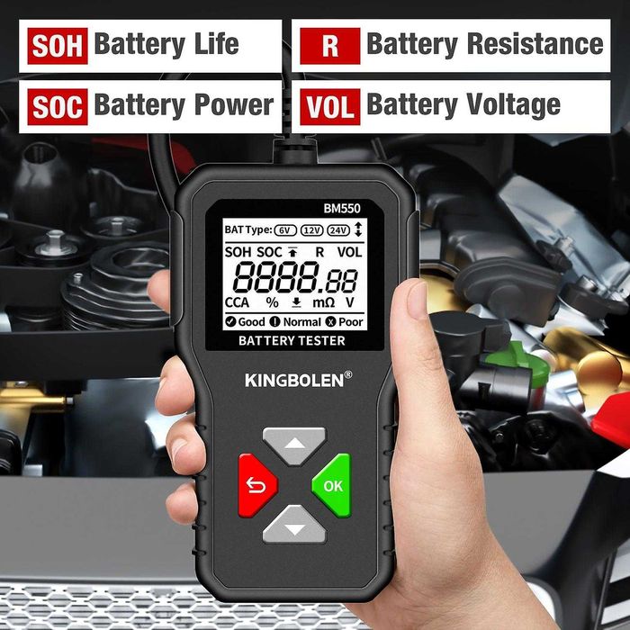 Tester auto baterii tensiune 6-12-24V capacitate baterie 2-220Ah BM550