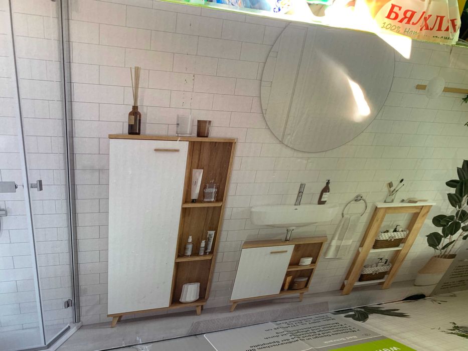 Висок Шкаф за Баня Бял Дъб в модерен скандинавски дизайн