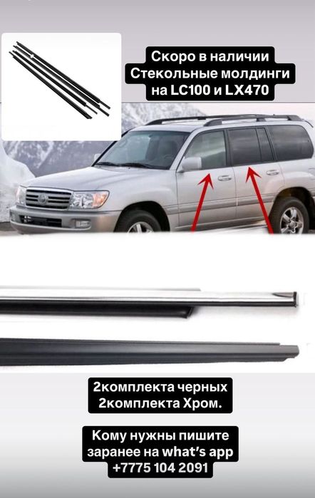 Стекольные молдинги дверей Тойота Ленд Крузер 100 лх470
