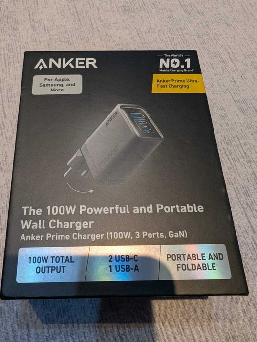 Incarcator Retea Anker Prime, 100W, 3A, 1 x USB-A - 2 x USB-C, Gri