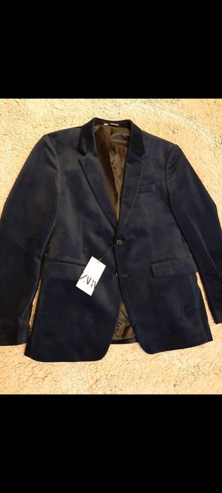 Sacou Zara din catifea,bleumarin si negru,52-42 model Tom Ford