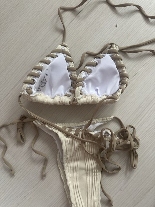 Нов Бежов Кафяв Бански с Връзки, триъгълници, бохо, ХС/С размер