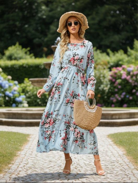 Ko’k rangli nafis gullar tushurilgan ko’ylak