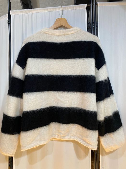 Пуловер H&M от мохер и вълна с черно-бяло райе