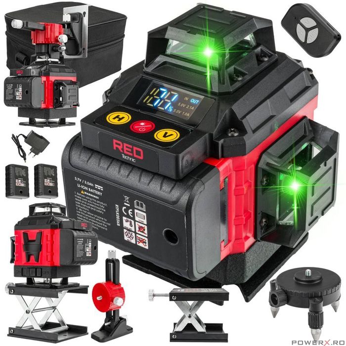 Laser nivel 360°, cu linii incrucisate 4D, verde, distanta 40m, Red