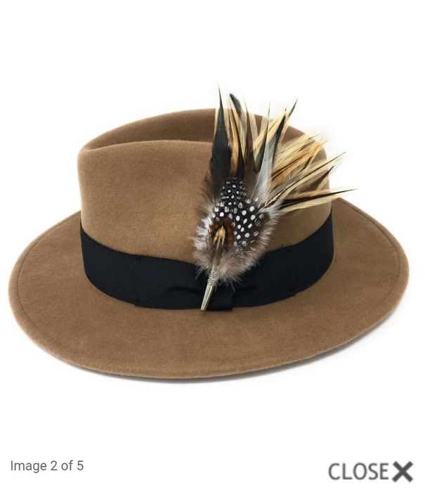 Pălărie Fedora Burford lână premium cu broșă pană pasare