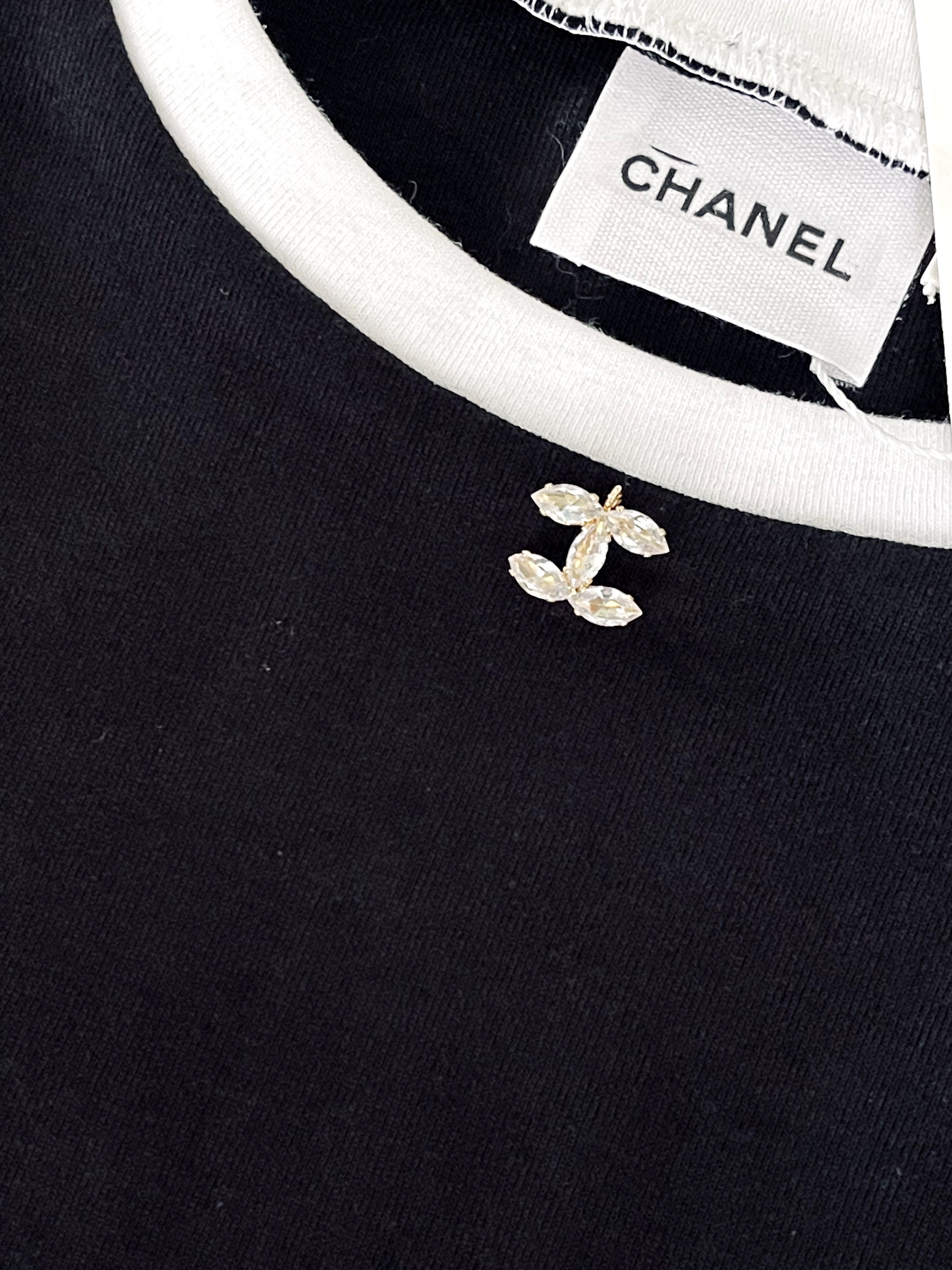 Chanel  Шанел тениска черна бяла къс ръкав блузка лятна блуза топ лукс