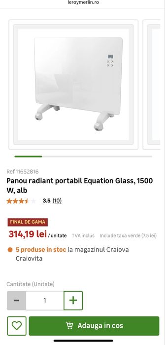Panou radiant portabil Equation Glass, 1500 W, alb