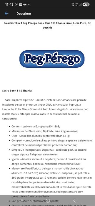 Vand Carucior 3 in 1 Peg Perego Book Plus 51S Titania Luxe, Luxe Pure,