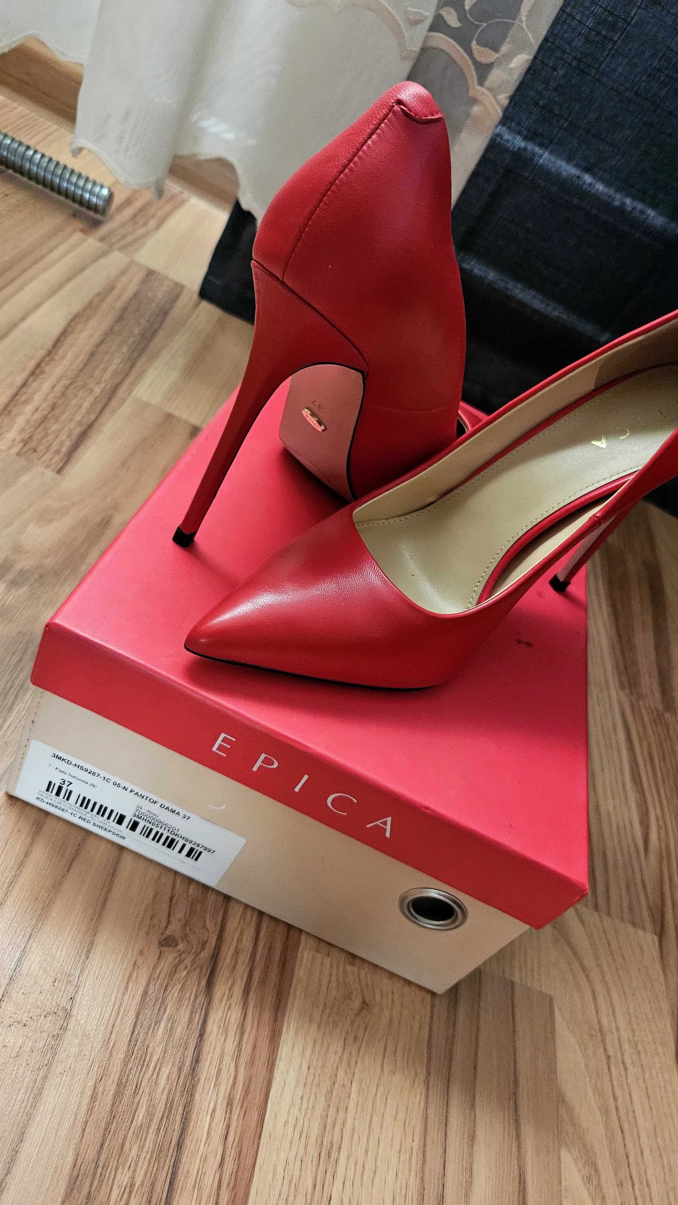 Pantofi stiletto, rosii, piele, nr 37,