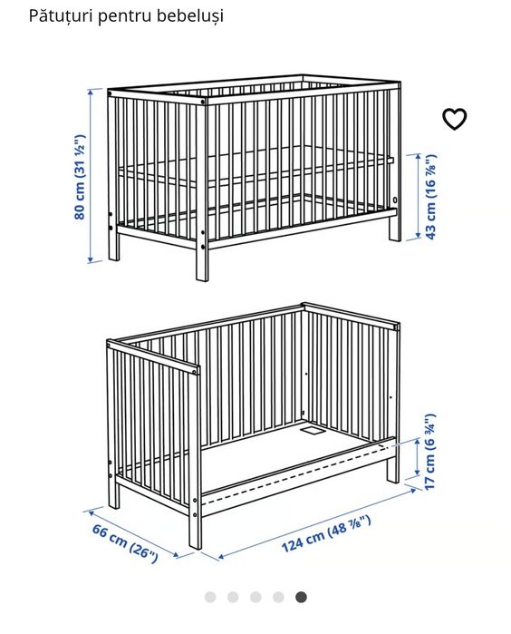 Vând pătuț alb GULLIVER IKEA, cu accesorii, în stare excelentă