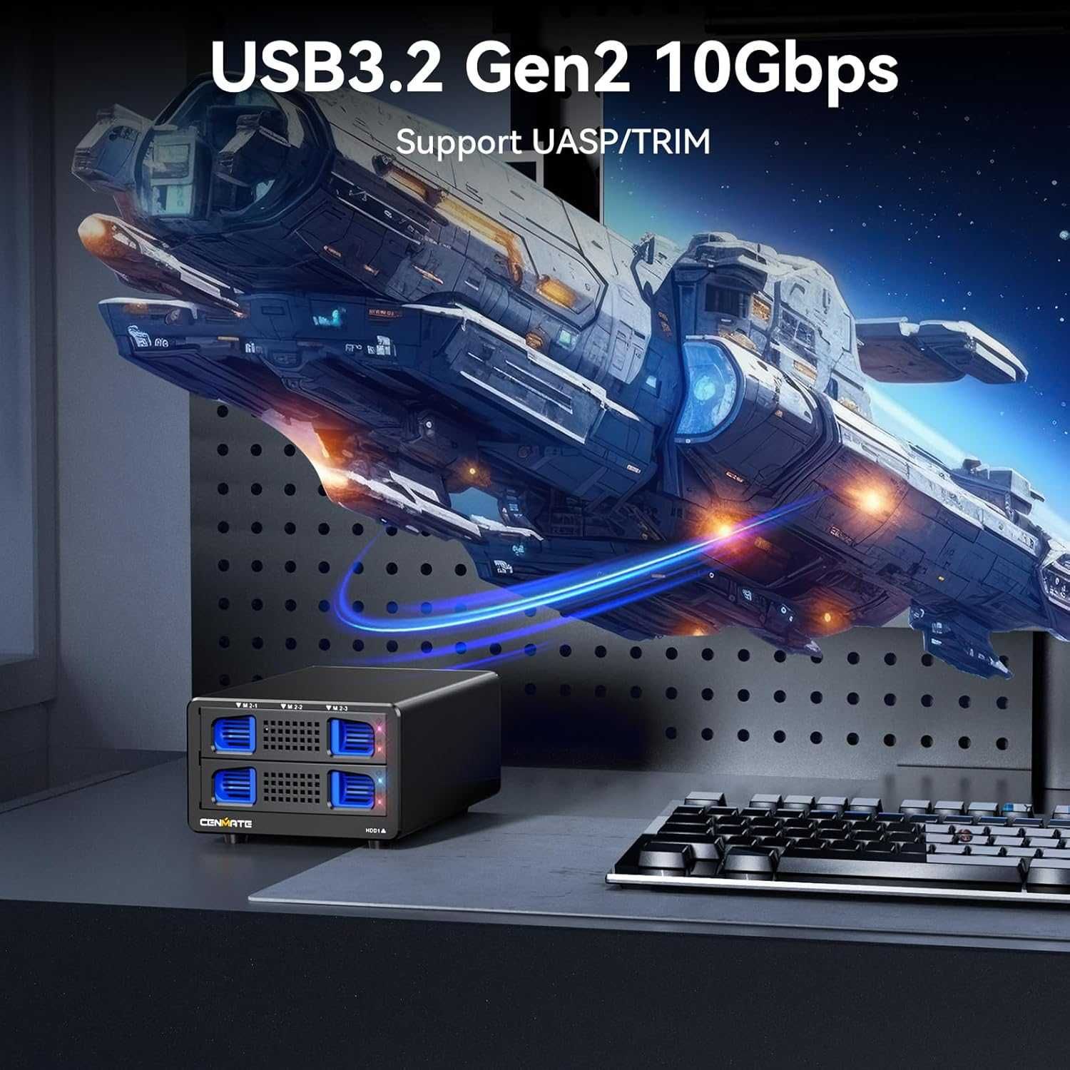Cenmate хибриден корпус за 2.5/3.5" твърд диск+3*M.2 NVMe с вентилатор
