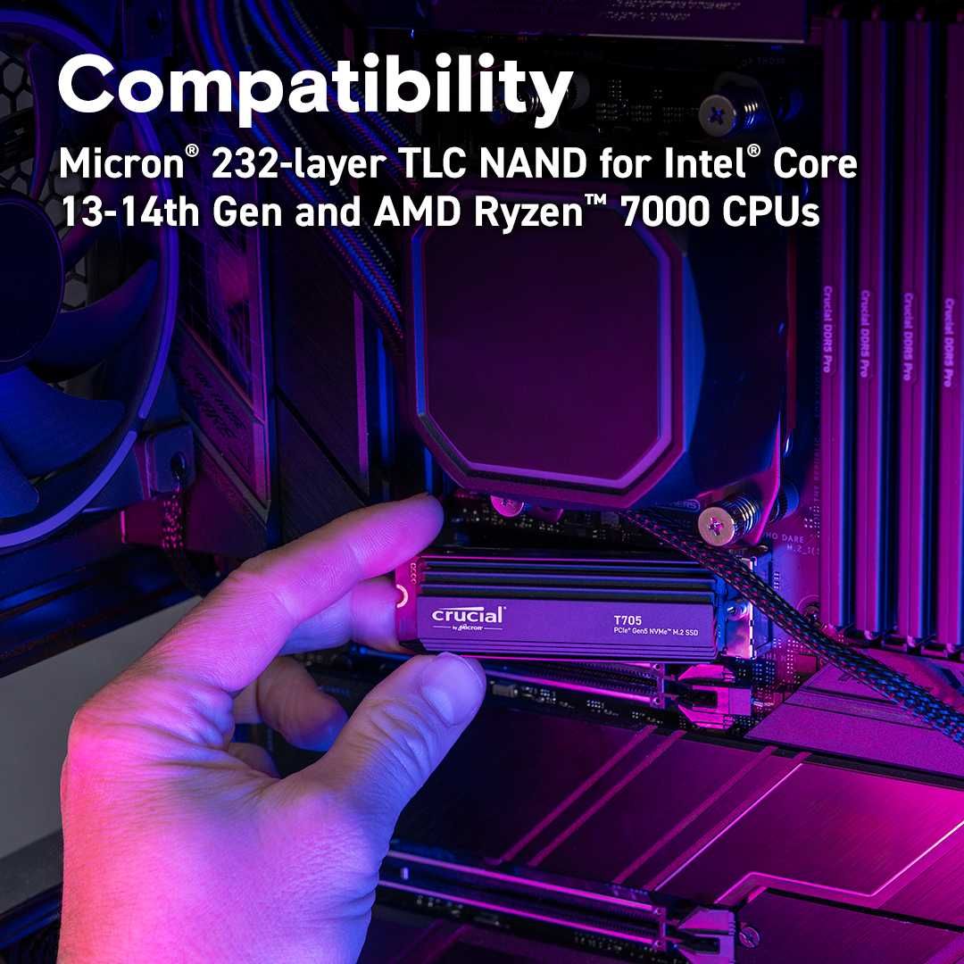 Crucial T705 4TB PCIe Gen5 NVMe M.2 SSD with heatsink 14100 MB/s