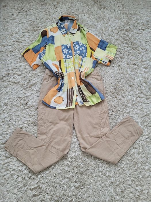 Pantaloni bej de vara+o camasa marime M