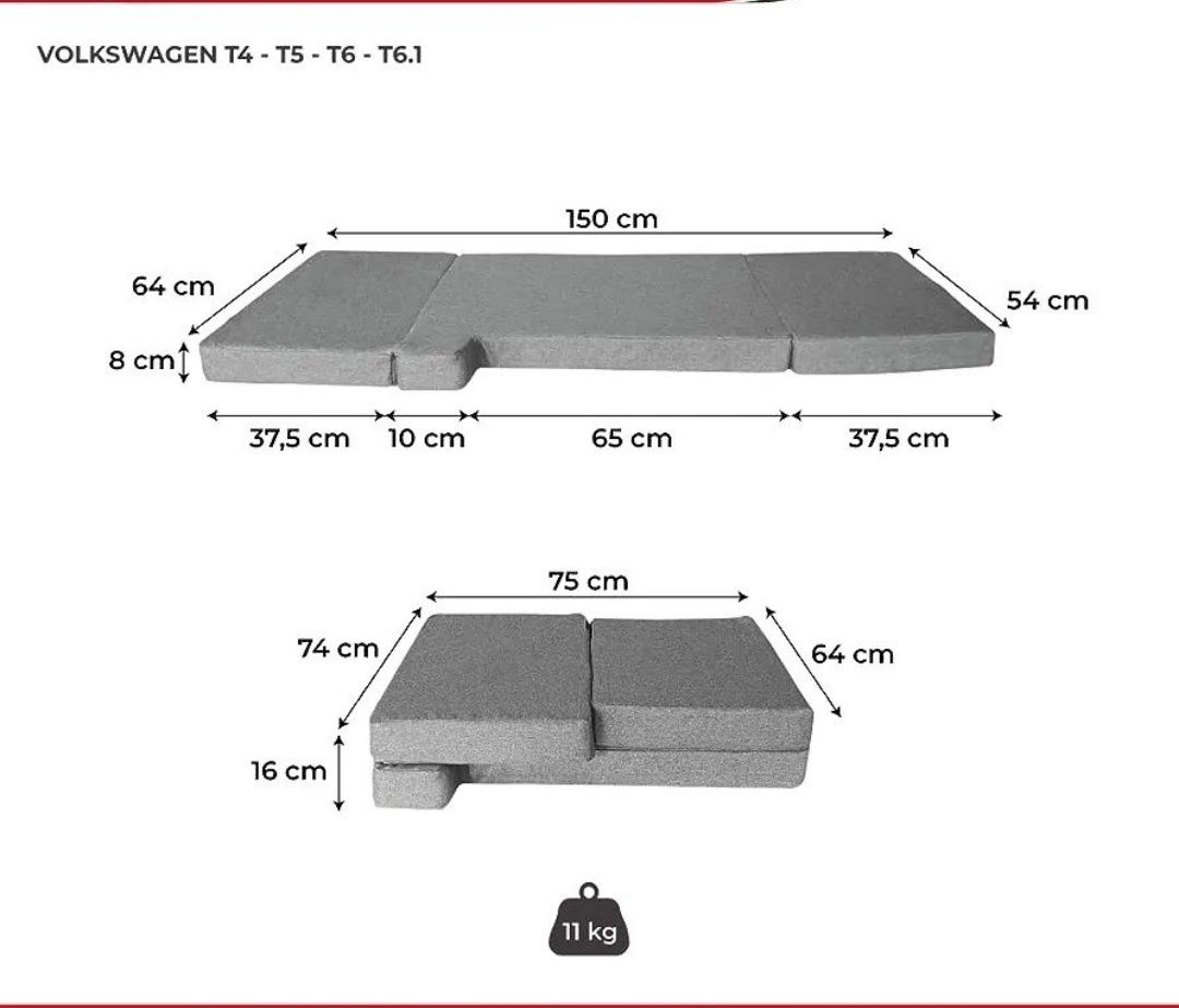 Saltea pliabilă pentru scaunele din față, Volkswagen T4,T5,T6. (NOUĂ)