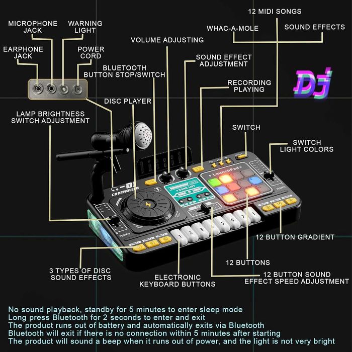 RedCrab Детска DJ миксерна маса, DJ пулт за деца с микрофон, Bluetooth