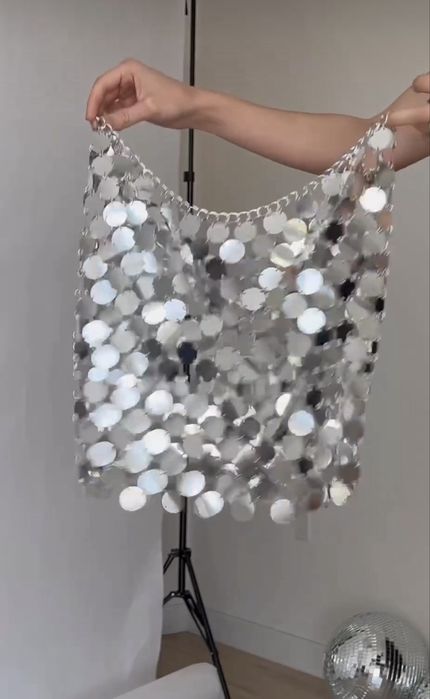 Сребриста пола с пайети. Дамска диско клубна пола