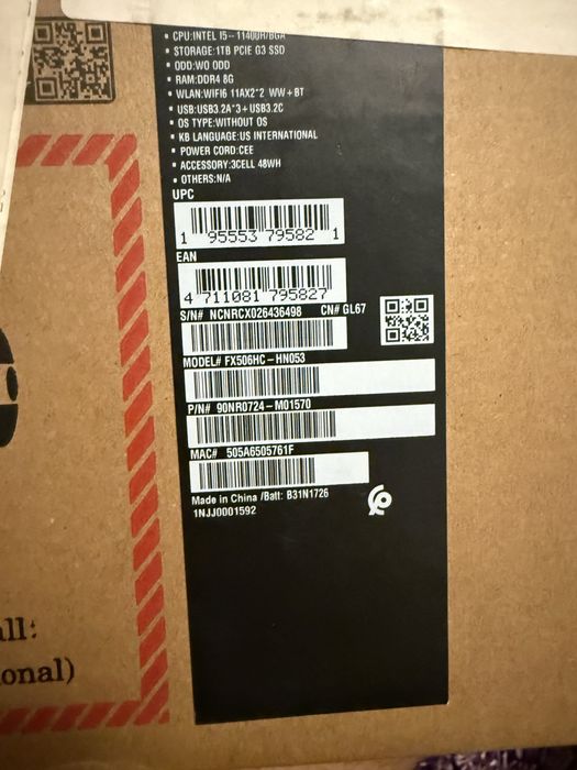 Laptop Gaming ASUS TUF F15 - 16 GB RAM, RTX 3050 4gb, I5-11400H